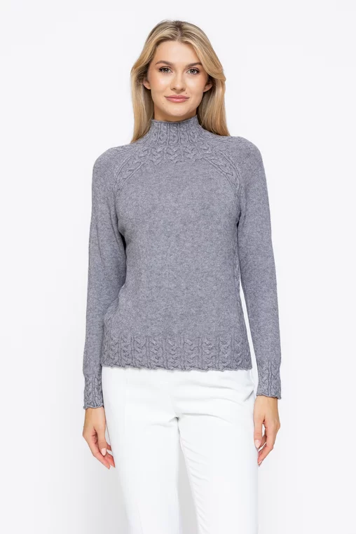 Pulover tricotat pe gât gri  BSUN1001 thumbnail picture - 