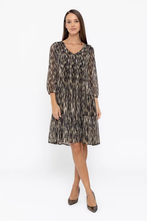 Rochie Caramel cu pliuri verticale kaki R8563 thumbnail picture - 