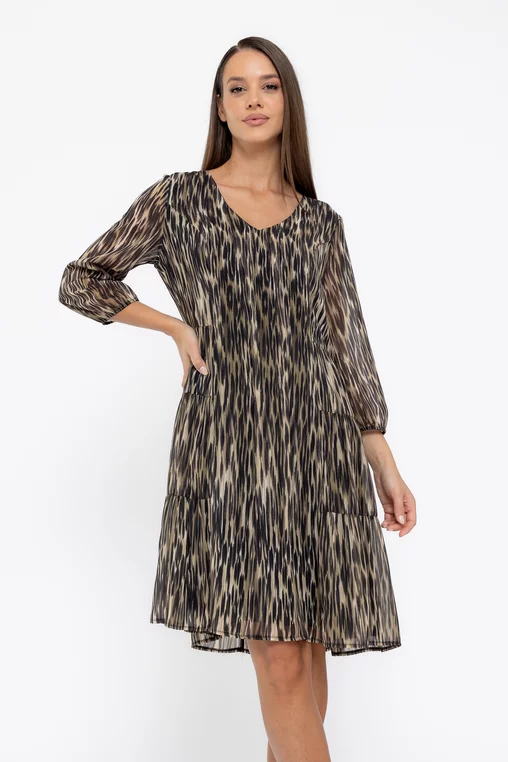 Rochie Caramel cu pliuri verticale kaki R8563 thumbnail picture - 