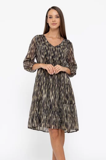 Rochie Caramel cu pliuri verticale kaki R8563