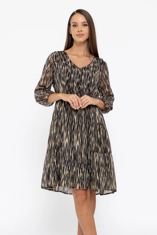 Rochie Caramel cu pliuri verticale kaki R8563 thumbnail picture - 