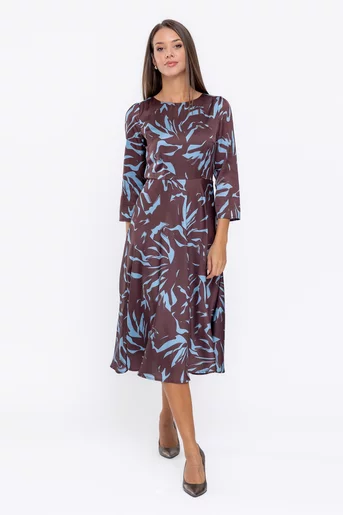 Rochie Caramel în cloș maro cu albastru R8571