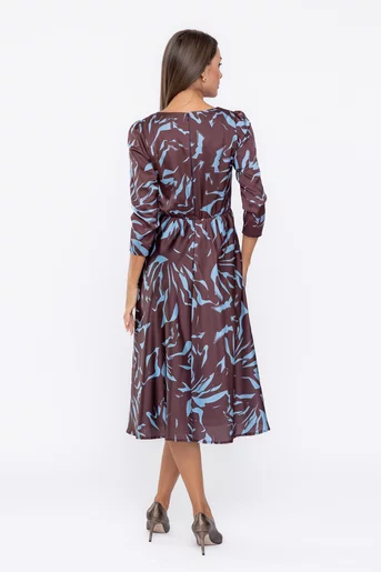 Rochie Caramel în cloș maro cu albastru R8571