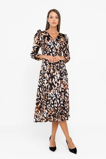 Rochie Caramel midi animal print mocha R8566
