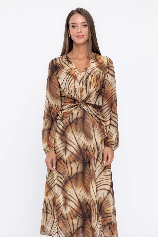 Rochie Caramel midi din voal cu nod in talie muștar R8570 thumbnail picture - 