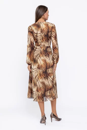 Rochie Caramel midi din voal cu nod in talie muștar R8570