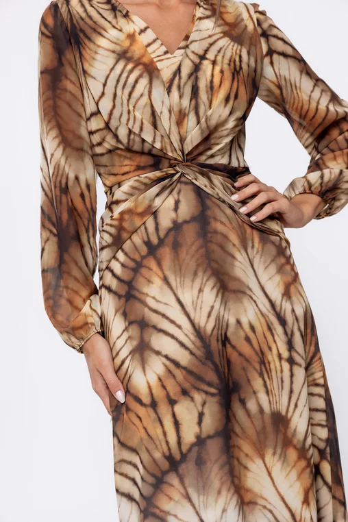 Rochie Caramel midi din voal cu nod in talie muștar R8570 thumbnail picture - 