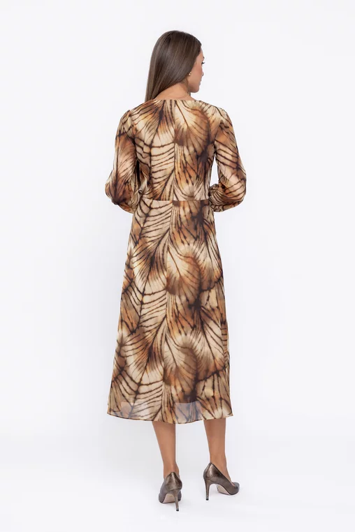 Rochie Caramel midi din voal cu nod in talie muștar R8570 thumbnail picture - 