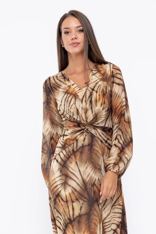 Rochie Caramel midi din voal cu nod in talie muștar R8570 thumbnail picture - 