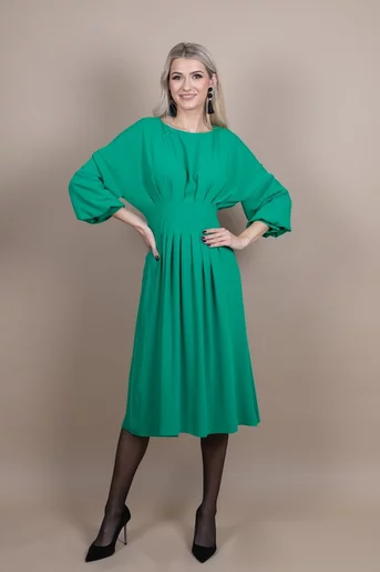 Rochie eleganta cu pense si curea  verde R9988