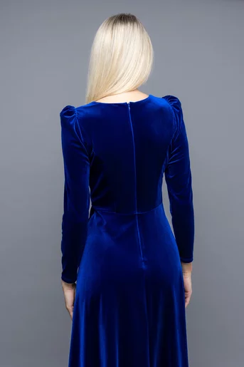 Rochie eleganta din catifea in clos albastra  R8365