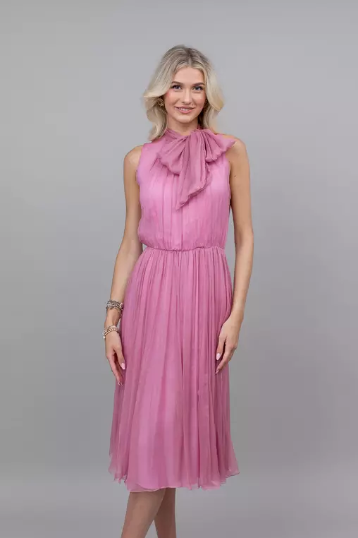 Rochie eleganta din matase cu funda roz R8335 picture - 9
