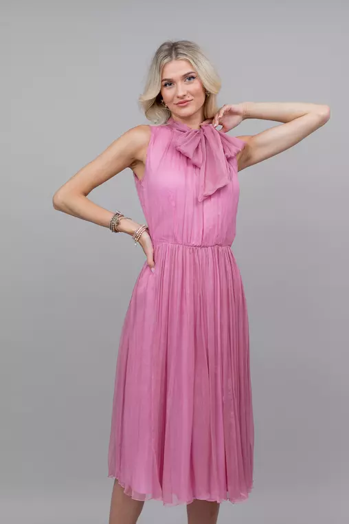 Rochie eleganta din matase cu funda roz R8335 picture - 10
