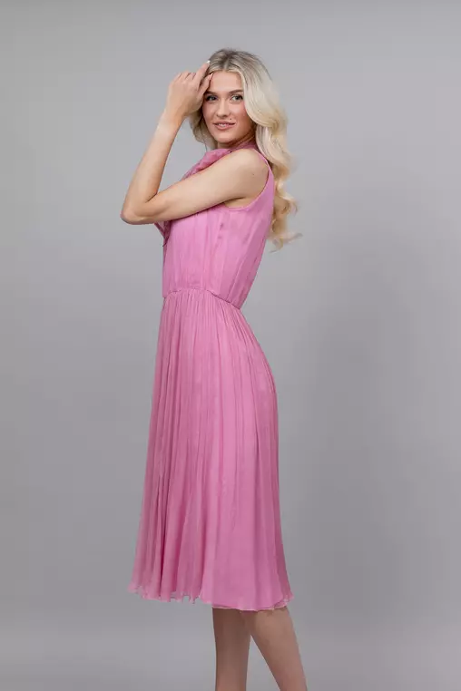 Rochie eleganta din matase cu funda roz R8335 picture - 3