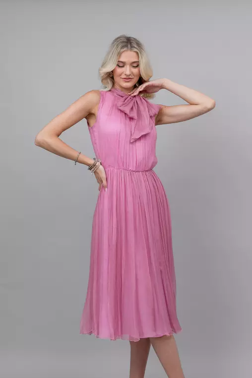 Rochie eleganta din matase cu funda roz R8335 picture - 12
