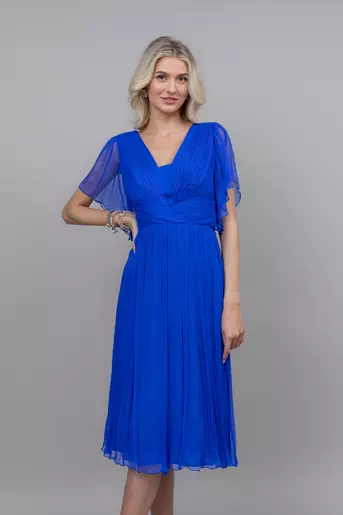 Rochie eleganta din matase naturala albastra R8338
