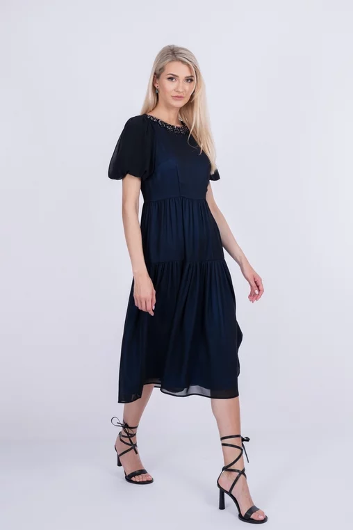 Rochie eleganta din voal cu accesoriu si captuseala albastra R8224 big picture -
