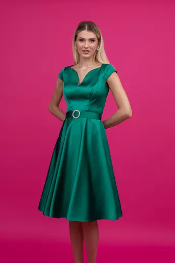 Rochie eleganta  satin verde cu catarama R8323