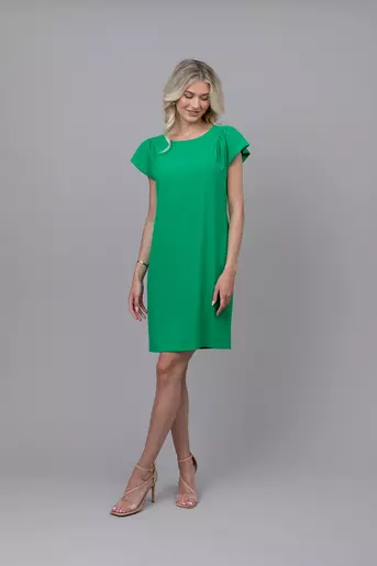 Rochie lejera cu maneci dublate si cordon verde R8334