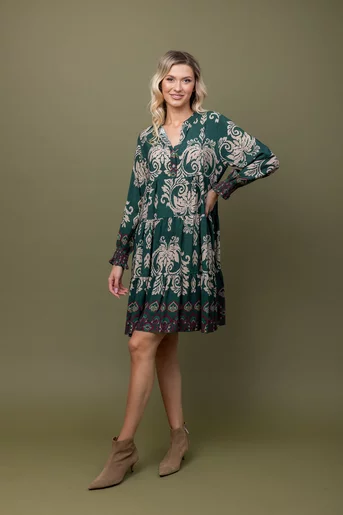 Rochie lejera din vascoza imprimata verde M9988