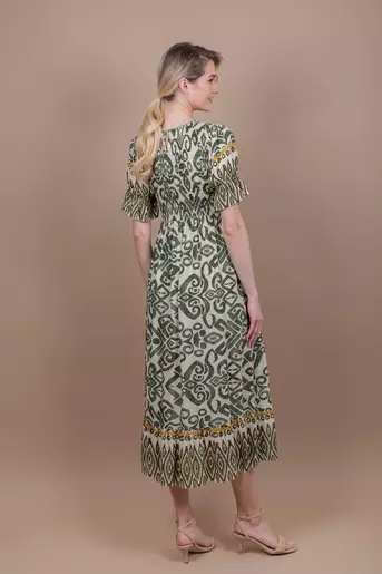 Rochie maxi din vascoza imprimata verde M9988
