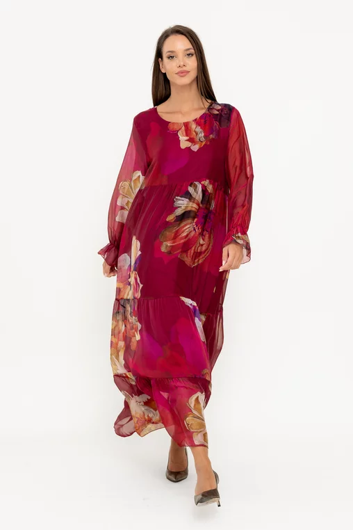Rochie maxi mătase cu imprimeu floral burgundy RW049 thumbnail picture - 