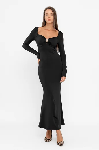 Rochie maxi neagră cu accesoriu RLO0804