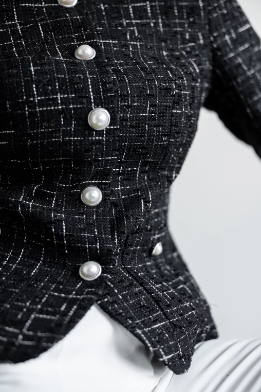 Sacou Caramel elegant cu nasturi perlă negru S1516 thumbnail picture - 