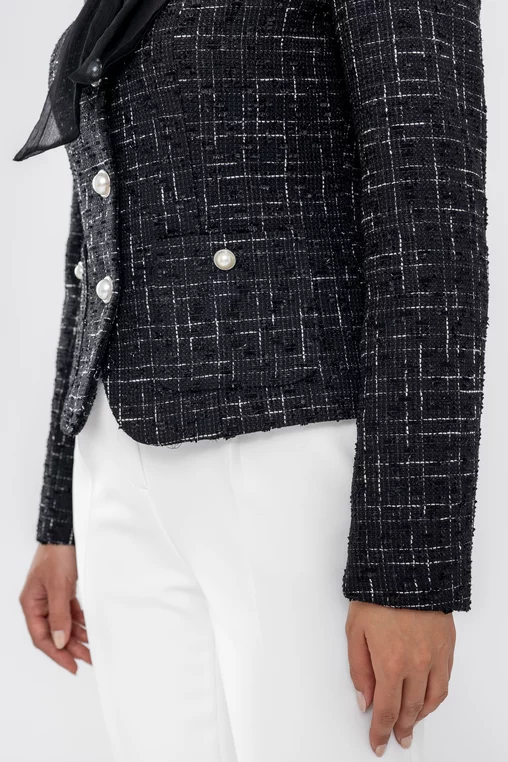 Sacou Caramel elegant cu nasturi perlă negru S1516 thumbnail picture - 