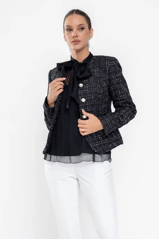 Sacou Caramel elegant cu nasturi perlă negru S1516 thumbnail picture - 