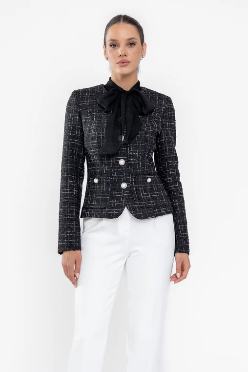 Sacou Caramel elegant cu nasturi perlă negru S1516 thumbnail picture - 