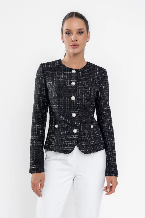 Sacou Caramel elegant cu nasturi perlă negru S1516 thumbnail picture - 