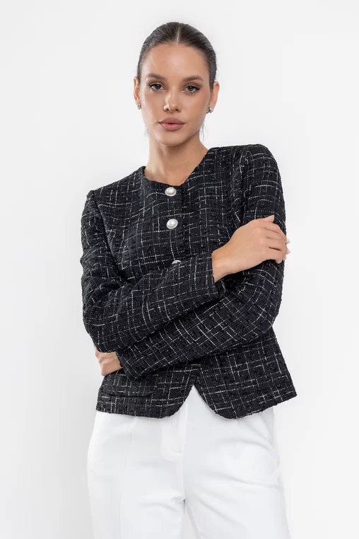 Sacou Caramel elegant cu nasturi perlă negru S1516 thumbnail picture - 