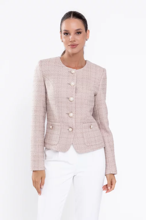 Sacou Caramel elegant cu nasturi perlă roz S1516 thumbnail picture - 