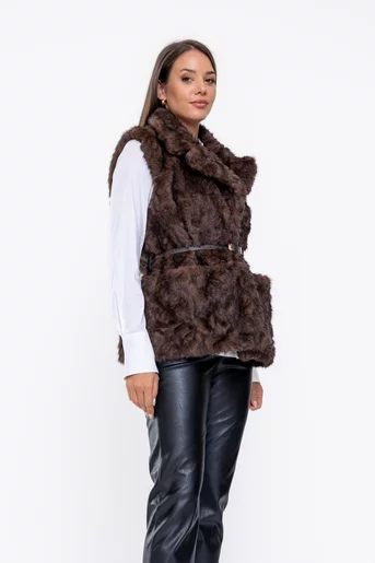 Vestă blană cu curea maro JFG0901