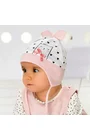 Caciula bumbac pentru bebelusi 0-6 luni - AJS 44-005 alb detaliu roz