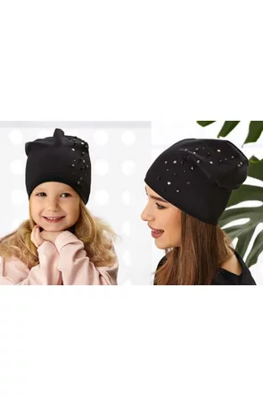 Caciula dublata din bumbac pentru dama, colectia mama-fiica - AJS 44-192 negru
