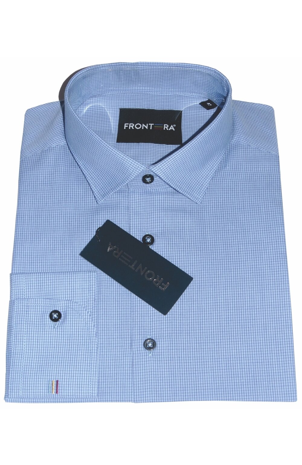 Camasa premium barbati, bumbac, slim fit - frontera - albastru cu patratele