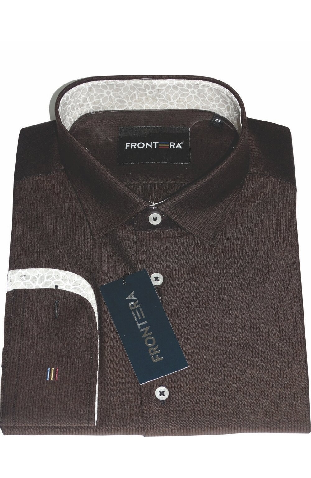 Camasa premium barbati, bumbac, slim fit - frontera - maro cu bezati