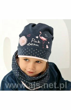 Set caciula si fular pentru fete 2-12 ani - AJS 38-058 jeans
