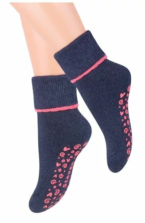 Sosete flausate pentru fete, ABS pe talpa, marimi 26-34 - Steven S038-S007 bleumarin