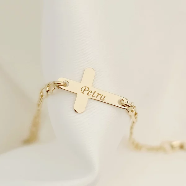 14K Kislány/Kisfiú Kereszt Karkötő lánccal