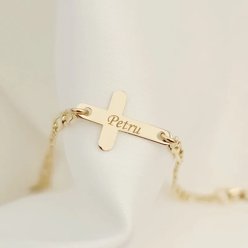 14K Kislány/Kisfiú Kereszt Karkötő lánccal