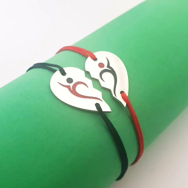 2 db, színes zománccal díszített, személyre szabott karkötő készlet - 925 ezüst puzzle szív modell - állítható zsinór