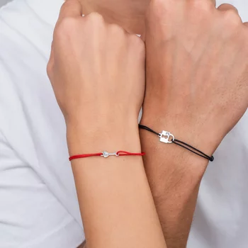 Ezüst Páros Karkötő Szett - Kulcs és Lakat - Swarovski kristállyal - Állítható Zsinór