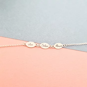 3 Személyre Szabott Lemez Karkötő - 925 Sterling Ezüst - Lánccal