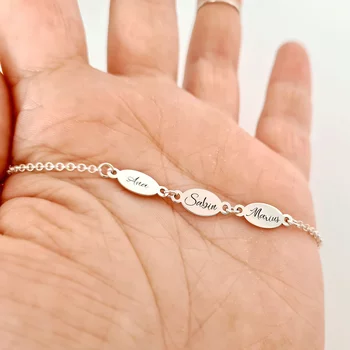 3 Személyre Szabott Lemez Karkötő - 925 Sterling Ezüst - Lánccal