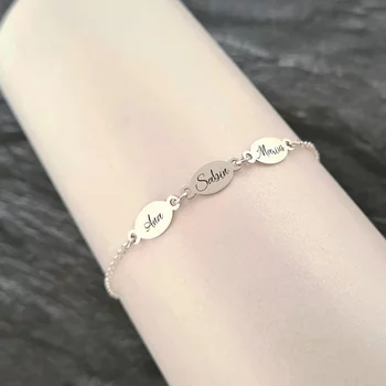 3 Személyre Szabott Lemez Karkötő - 925 Sterling Ezüst - Lánccal