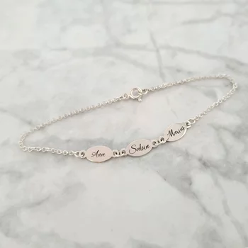 3 Személyre Szabott Lemez Karkötő - 925 Sterling Ezüst - Lánccal