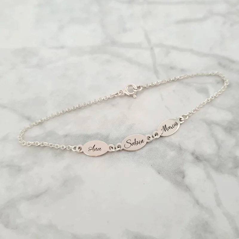 3 Személyre Szabott Lemez Karkötő - 925 Sterling Ezüst - Lánccal